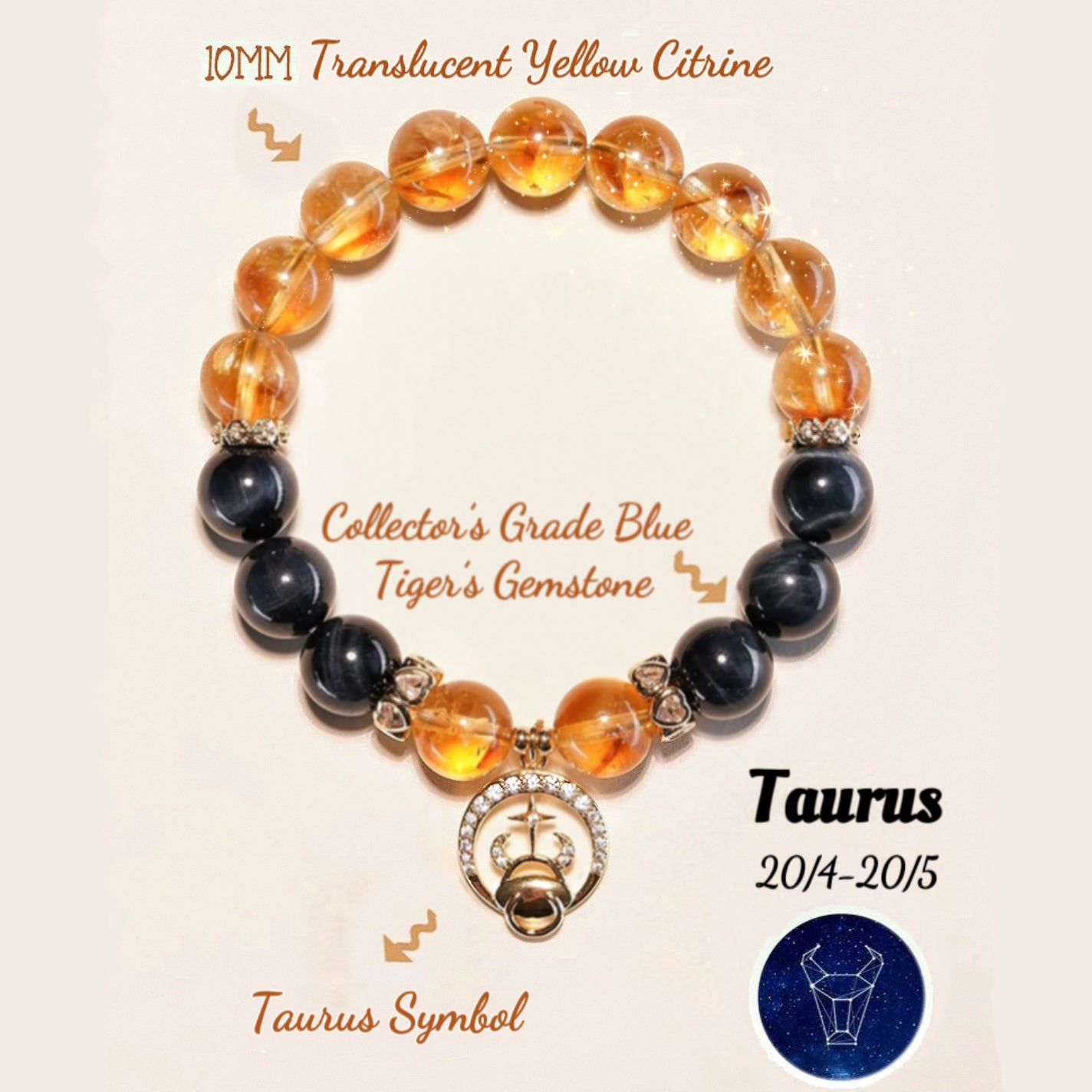 Natural Zodiac Crystal Bracelet [Cancer (Jun 21 - Jul 22)]