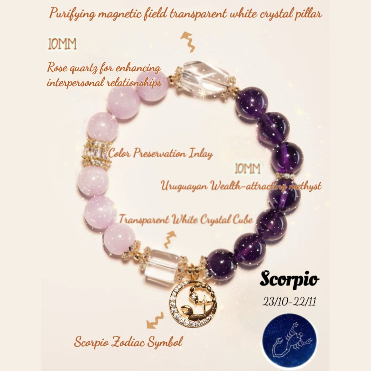 Natural Zodiac Crystal Bracelet [Cancer (Jun 21 - Jul 22)]