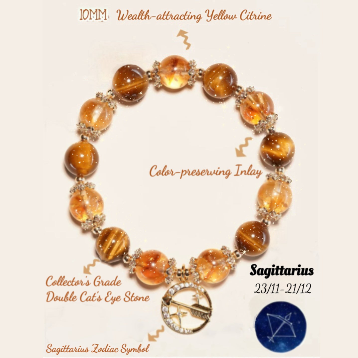 Natural Zodiac Crystal Bracelet [Libra (Sep 23 - Oct 22)]