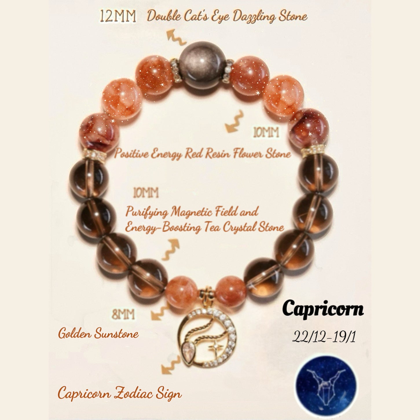 Natural Zodiac Crystal Bracelet [Sagittarius (Nov 22 - Dec 21)]