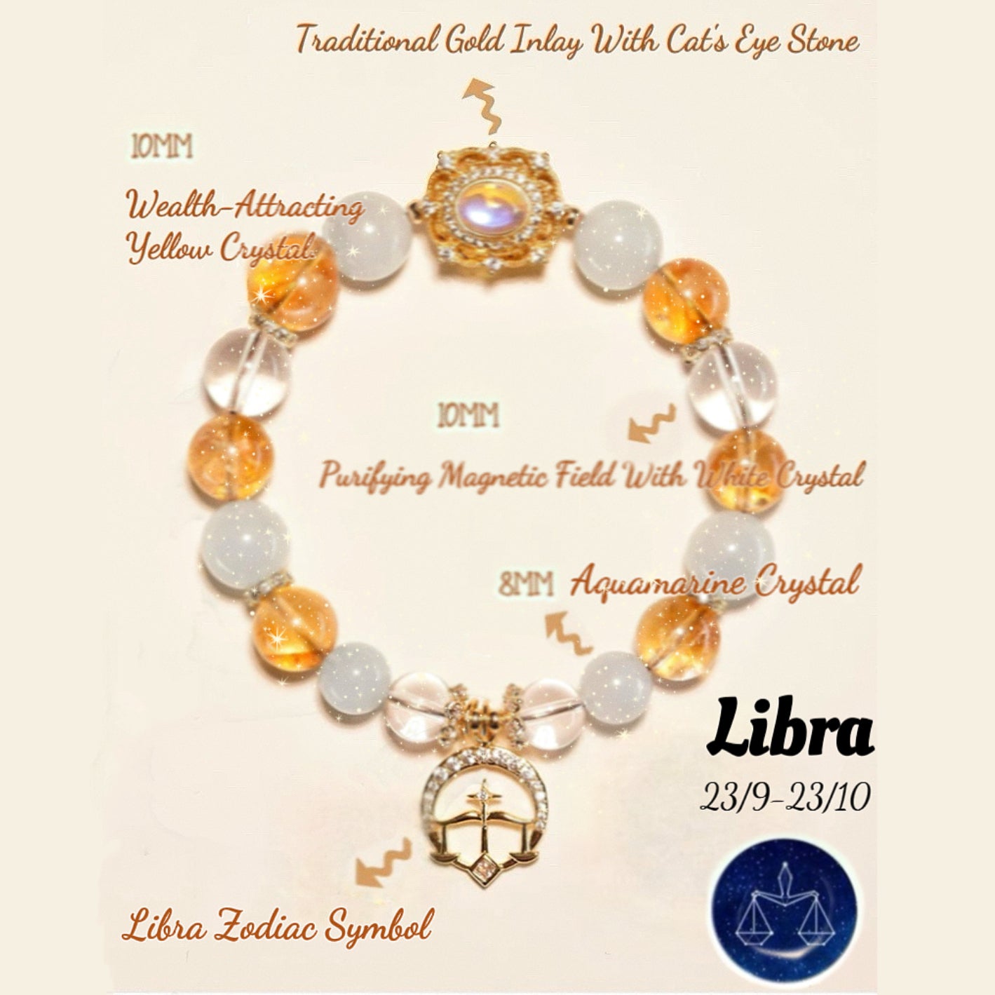 Natural Zodiac Crystal Bracelet [Scorpio (Oct 23 - Nov 21)]