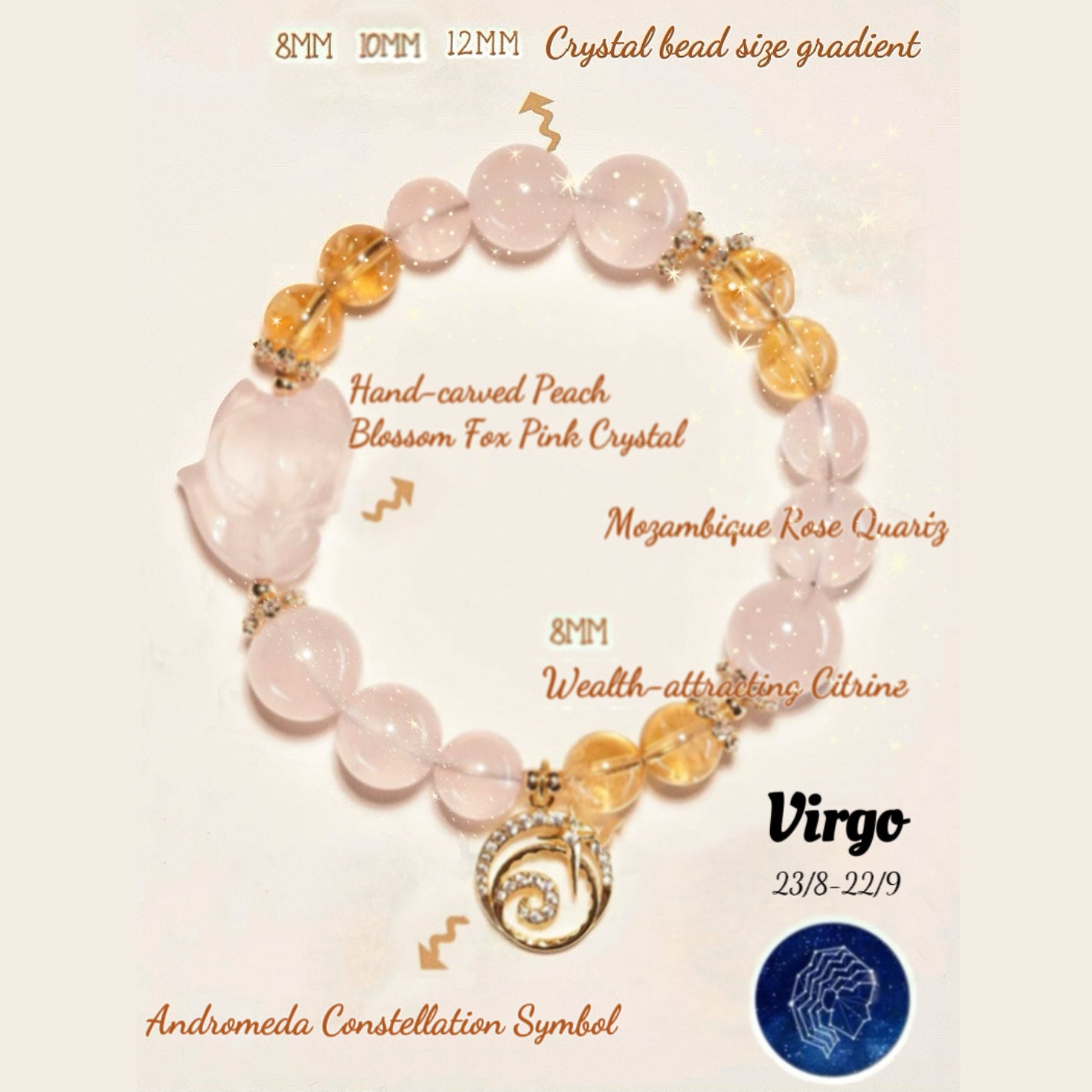 Natural Zodiac Crystal Bracelet [Libra (Sep 23 - Oct 22)]