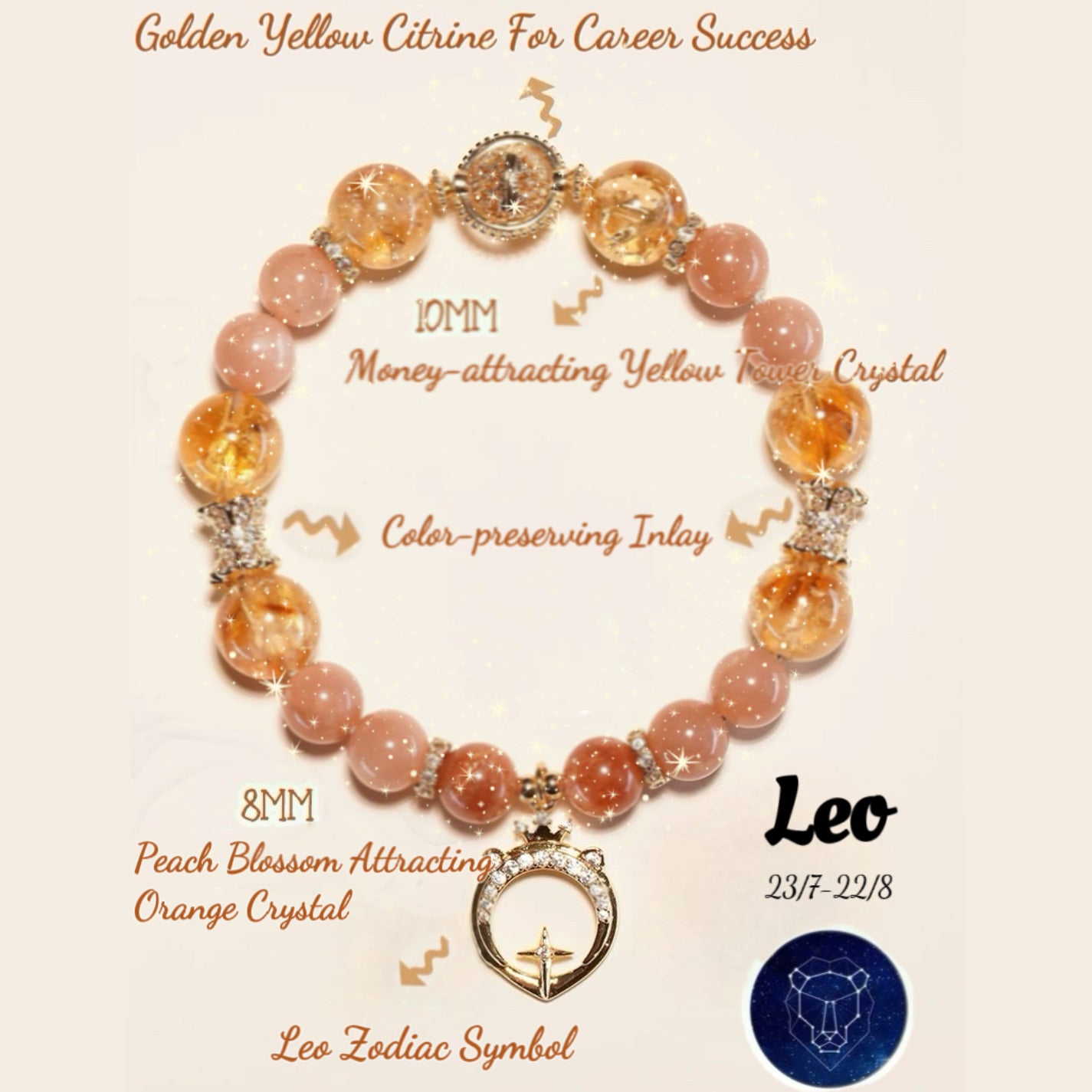 Natural Zodiac Crystal Bracelet [Leo (Jul 23 - Aug 22)]